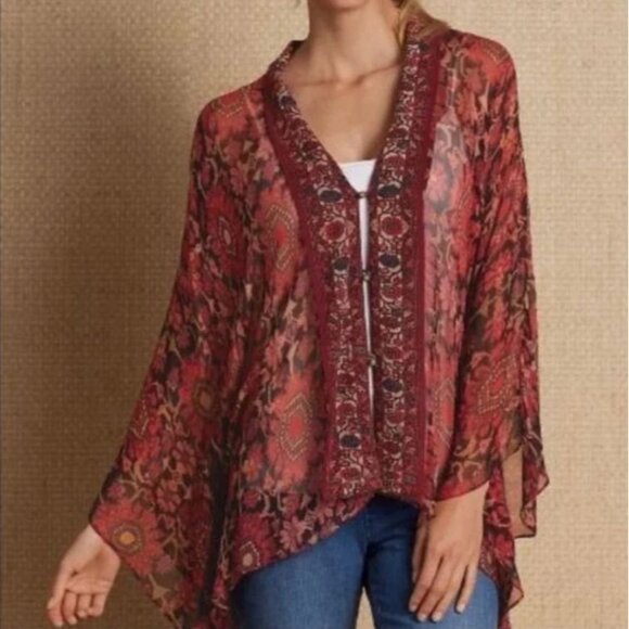 Soft Surroundings Tops - Soft Surroundings Florence Sheer Kimono Batwing Topper Boho Size Large